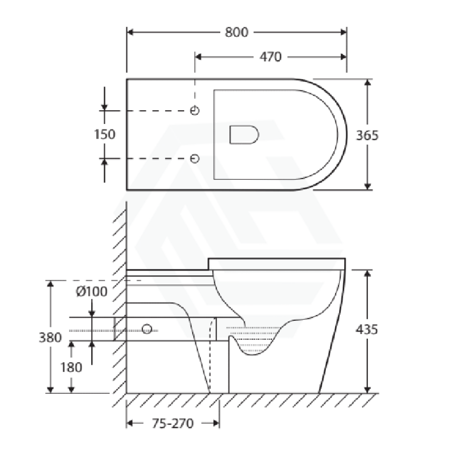 Fienza 800X365X435Mm Isabella Special Care Rimless Flush Toilet Pan Back To Wall S Trap P Single