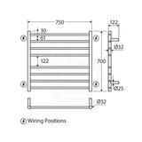 Fienza Isabella Chrome Heated Towel Rail 600 X 1200Mm 9 Bars Rails