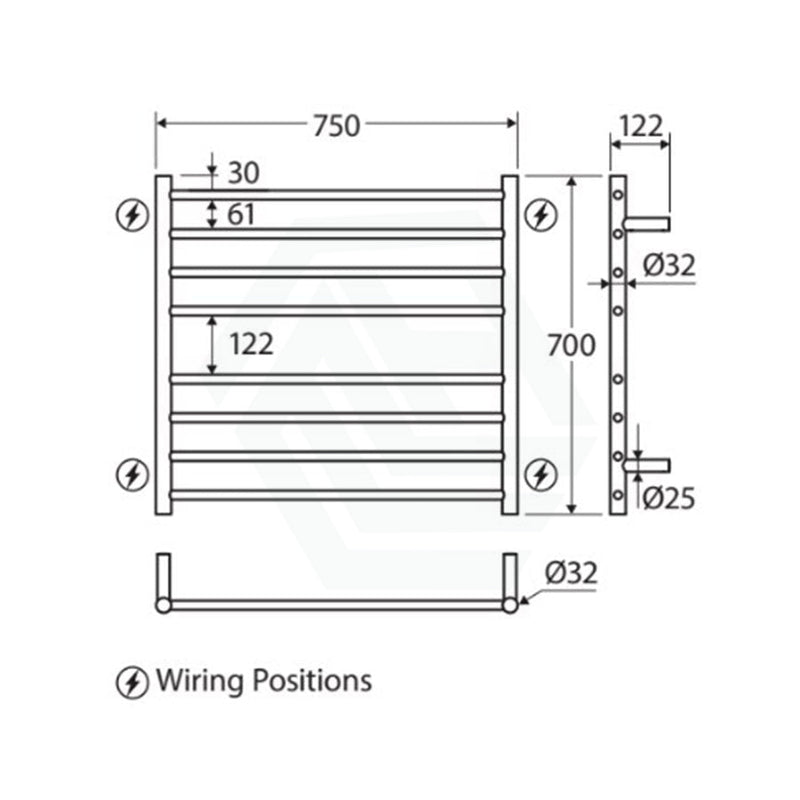 Fienza Isabella Chrome Heated Towel Rail 600 X 1200Mm 9 Bars Rails