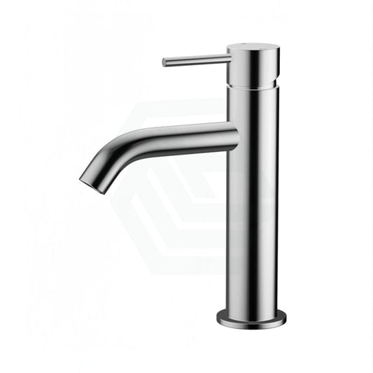 Fienza Kaya Chrome Basin Mixer Curved Outlet Chrome/Black Handle Short Mixers