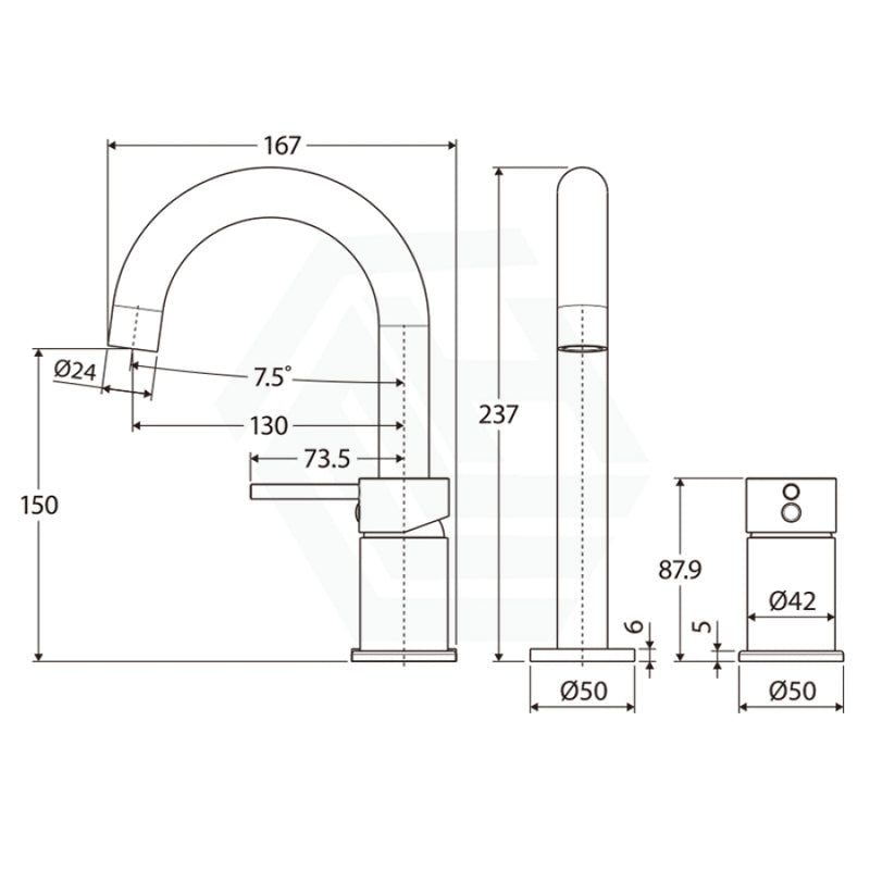 Fienza Kaya Chrome Hob Mounted Mixer Set Bath/Basin Tap Sets