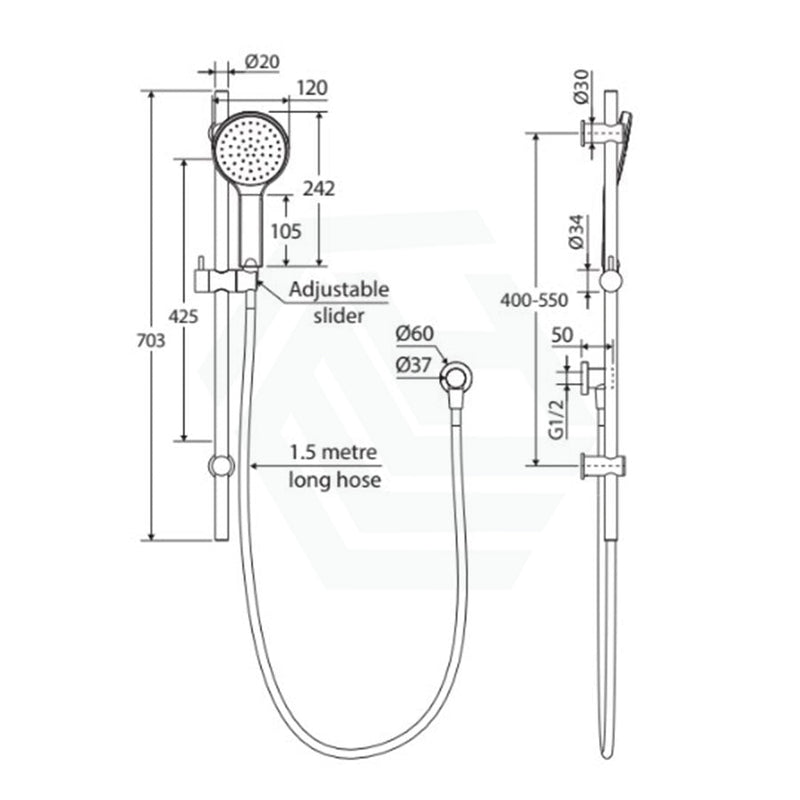 Fienza Kaya Chrome Shower Rail With Handheld