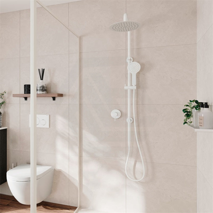 Fienza Kaya Matt White Twin Shower Top Water Inlet Showers