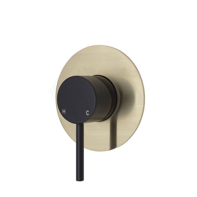 Fienza Kaya Wall Mixer Matte Black Large Round Plate Multi-Colour Brushed Gold Mixers