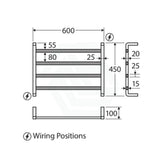 Fienza Koko Heated Towel Rail 600Mm 4/6/9 Square Bars Chrome Rails
