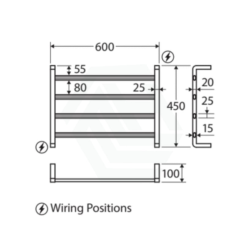 Fienza Koko Heated Towel Rail 600Mm 4/6/9 Square Bars Chrome Rails