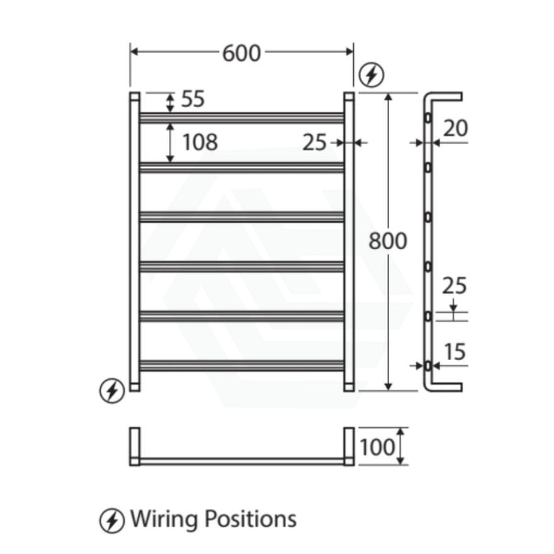 Fienza Koko Heated Towel Rail 600Mm 4/6/9 Square Bars Chrome Rails