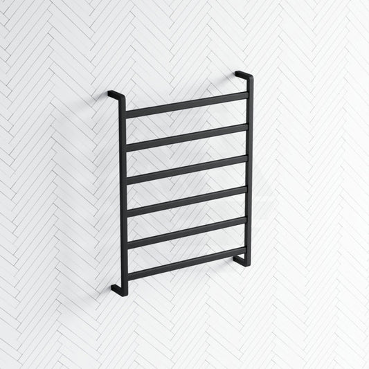 Fienza Koko Heated Towel Rail 600Mm 4/6/9 Square Bars Matt Black Rails