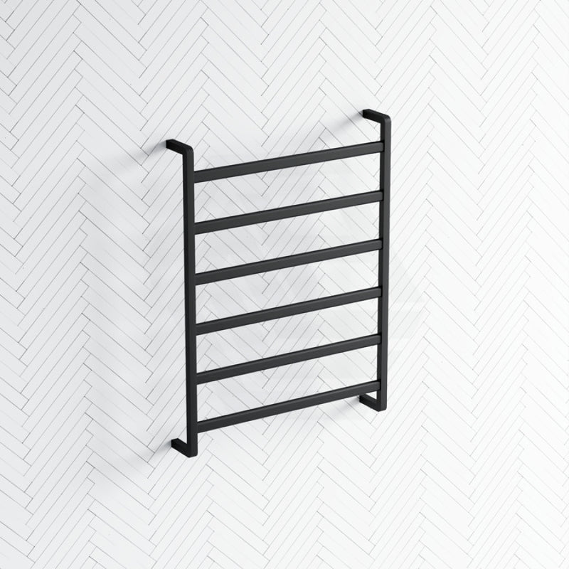 Fienza Koko Heated Towel Rail 600Mm 4/6/9 Square Bars Matt Black Rails