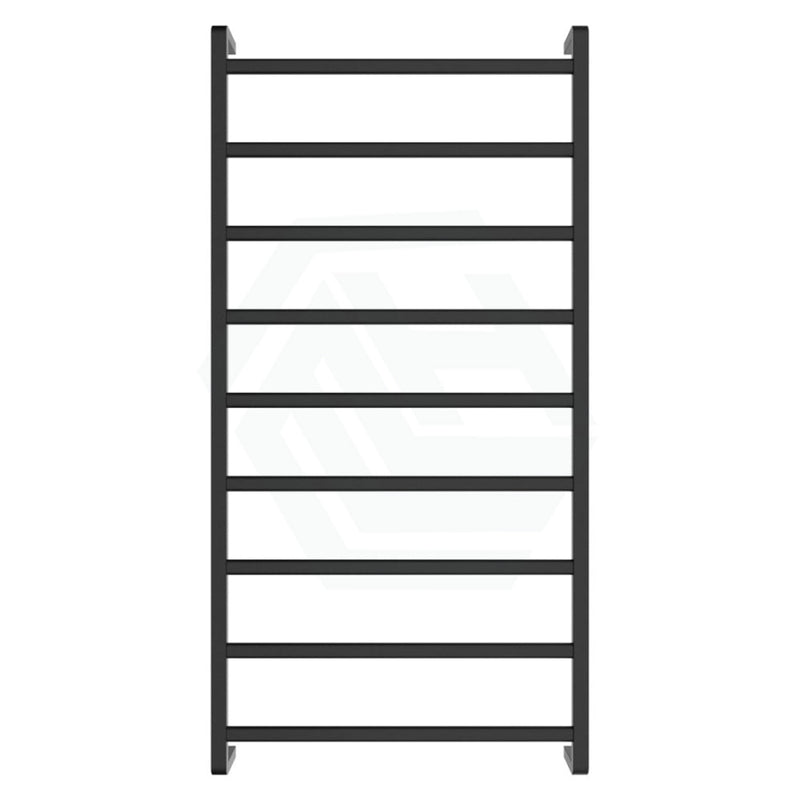 Fienza Koko Heated Towel Rail 600Mm 4/6/9 Square Bars Matt Black Rails