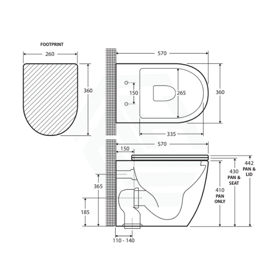 Fienza Koko Rimless Flush Matt White Wall - Faced Pan For Bathroom Wall Floor Toilet Pans