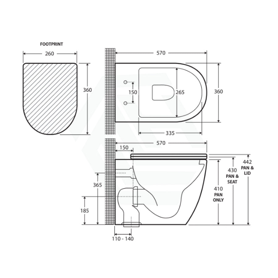 Fienza Koko Rimless Flush Matt White Wall - Faced Pan For Bathroom Wall Floor Toilet Pans