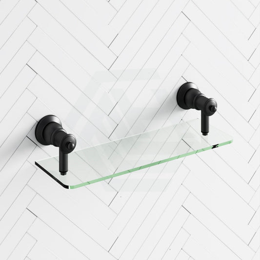 Fienza Lillian Glass Shelf Matte Black Back To Wall Bathroom Shelves