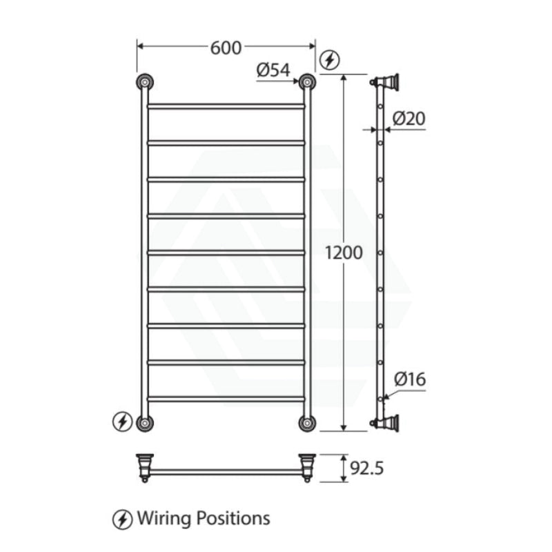 Fienza Lillian Heated Towel Rail 600Mm 4/6/9 Bars Chrome Rails