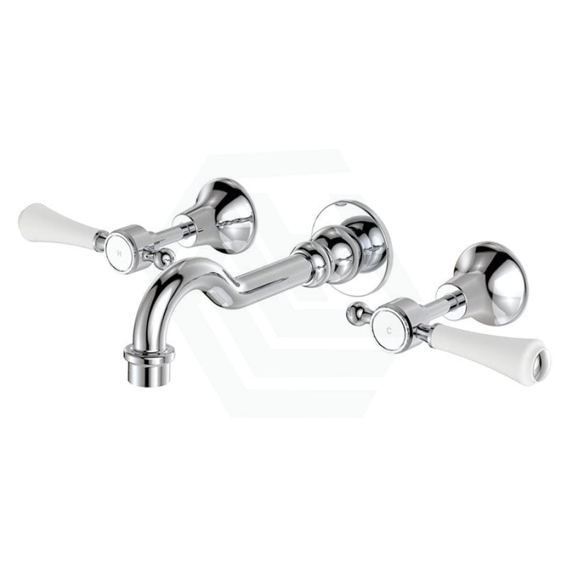 Fienza Lillian Lever Basin/Bath Wall Set Chrome White Ceramic Bath/Basin Tap Sets