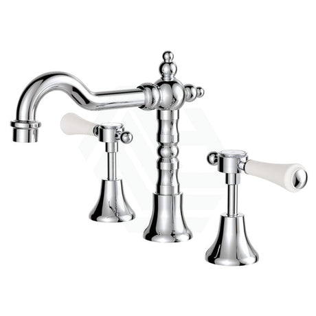 Fienza Lillian Lever Basin Set Chrome With Ceramic White Handle Bath/Basin Tap Sets