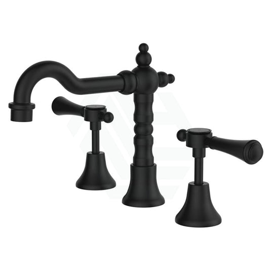 Fienza Lillian Lever Basin Set Matt Black With Ceramic White Handle Bath/Basin Tap Sets