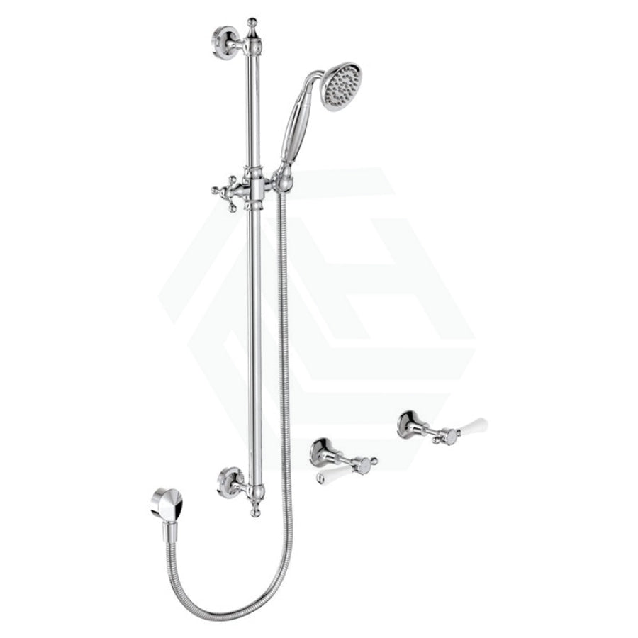 Fienza Lillian Lever Rail Shower Set Chrome/Ceramic White Handle Ceramic Sets