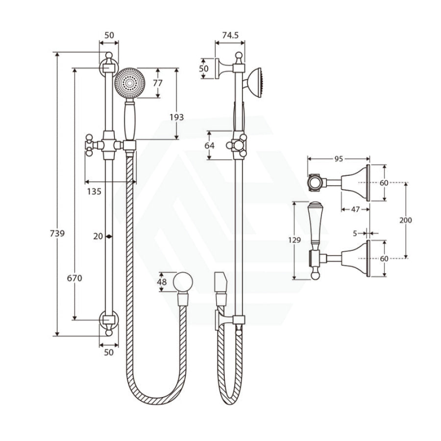 Fienza Lillian Lever Rail Shower Set Chrome With Ceramic White Handle Sets