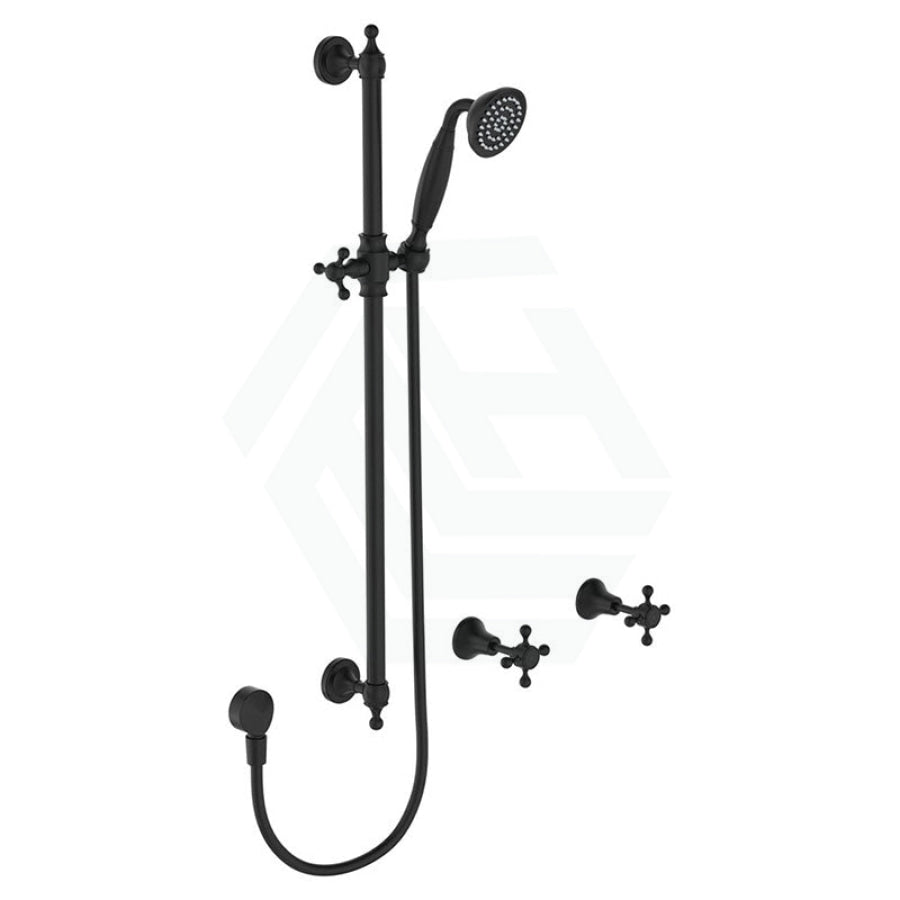 Fienza Lillian Matt Black Rail Shower Set Bottom Water Inlet Sets