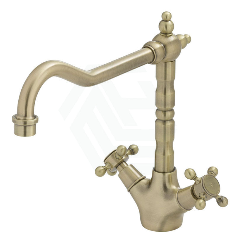 Fienza Lillian Shepherds Crook Sink Mixer Champagne Swivel Mixers