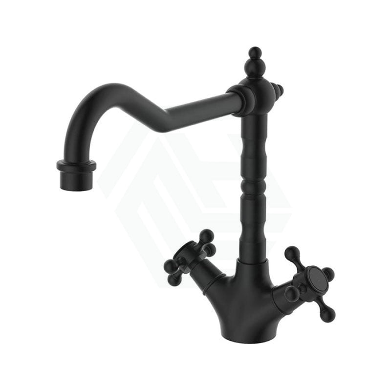 Fienza Lillian Shepherds Crook Sink Mixer Matt Black Swivel Mixers