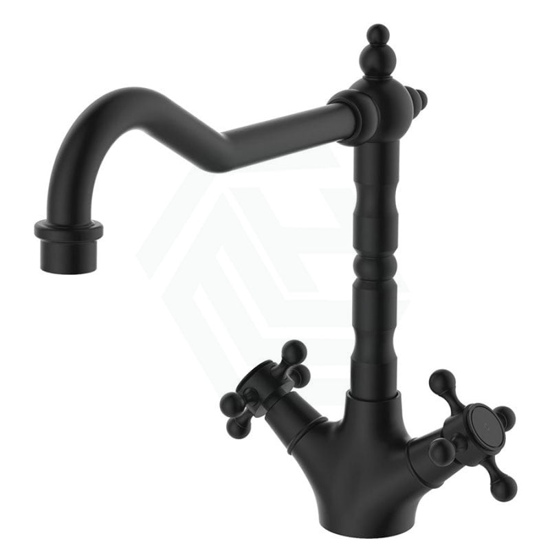 Fienza Lillian Shepherds Crook Sink Mixer Matt Black Swivel Mixers