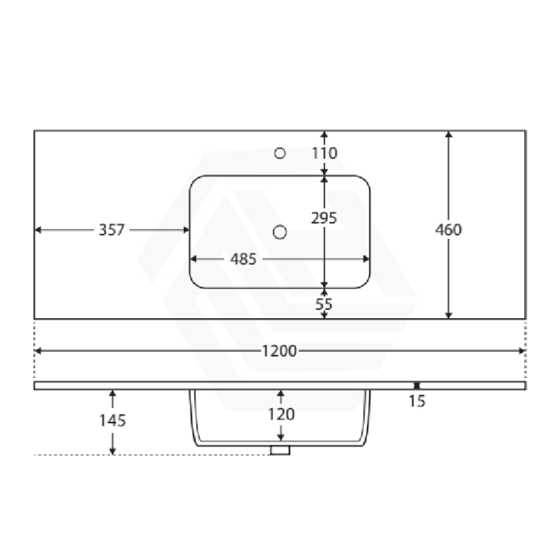 Fienza Montana 750/900/1200Mm Matt Black Basin-Top Solid Surface 1 Or 3 Tap Holes Available