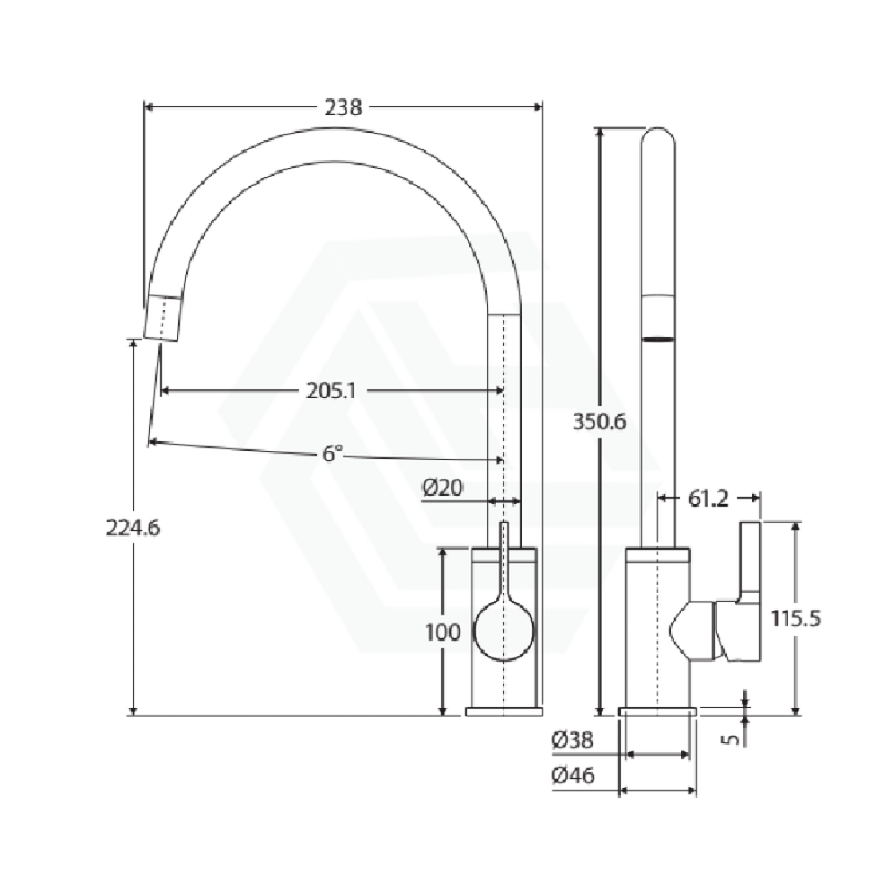 Fienza Sansa Matt Black Sink Mixer 360 Swivel Solid Brass