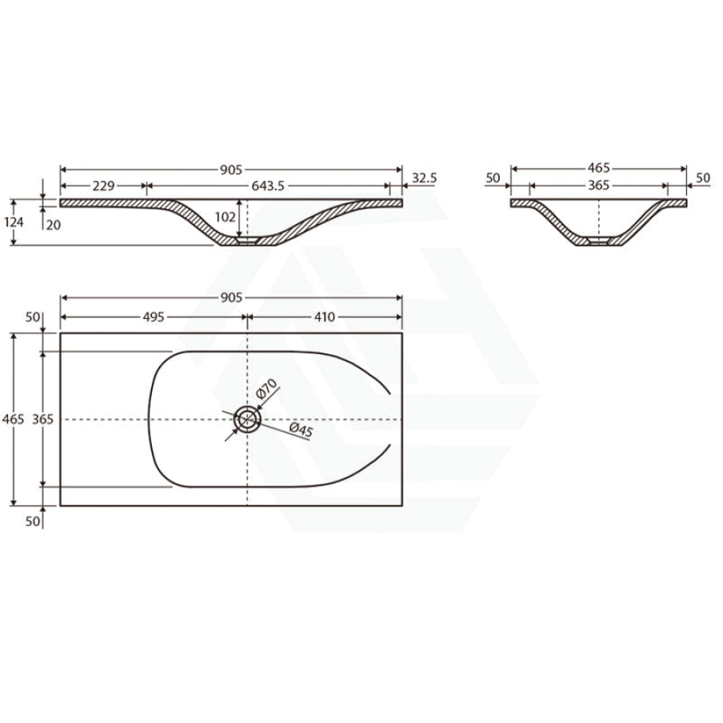 Fienza Satori 750/900/1200Mm Concrete Basin-Top No Tap Hole 900Mm Vanity Stone Tops