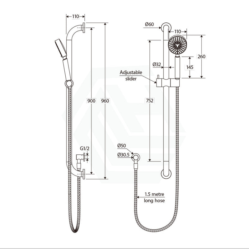 Fienza Stella Care Chrome Rail Shower With Handheld