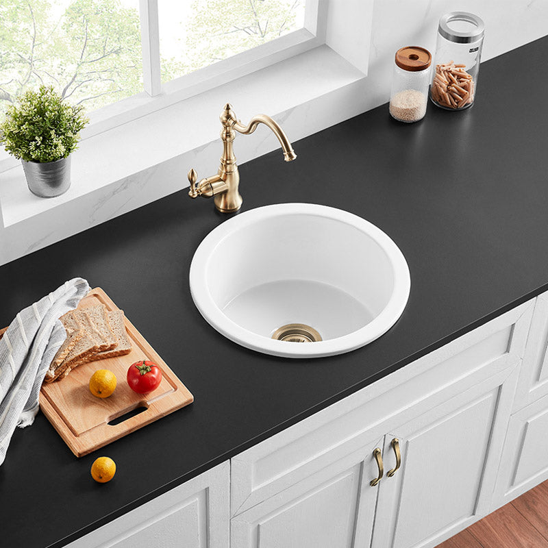 470X228Mm Gloss White Camden Fireclay Kitchen/Laundry Sink Round Single Bowl Top/Under Mount Black