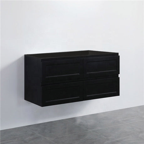 600-1500Mm Wall Hung Pvc Vanity With Matt Black Finish For Bathroom Cabinet Only&Ceramic/Poly Top