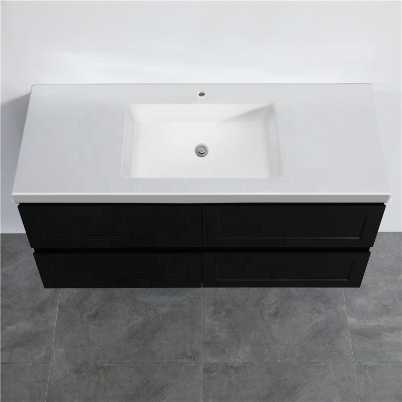 600-1500Mm Wall Hung Pvc Vanity With Matt Black Finish For Bathroom Cabinet Only&Ceramic/Poly Top