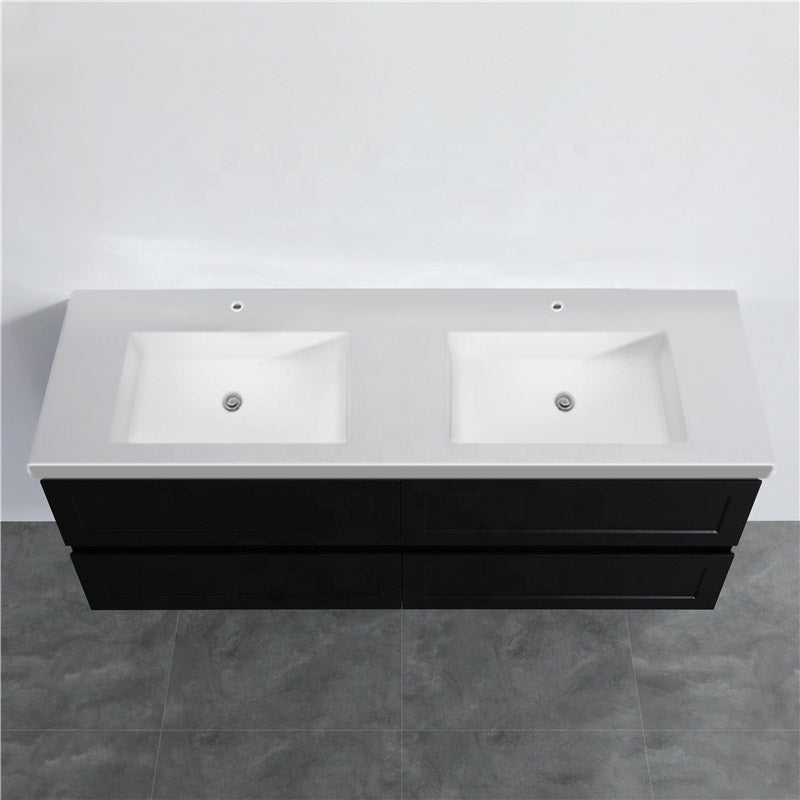 600-1500Mm Wall Hung Pvc Vanity With Matt Black Finish For Bathroom Cabinet Only&Ceramic/Poly Top