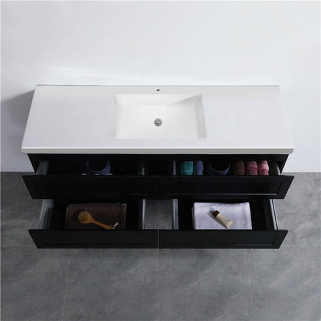 600-1500Mm Wall Hung Pvc Vanity With Matt Black Finish For Bathroom Cabinet Only&Ceramic/Poly Top