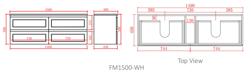 600-1500Mm Wall Hung Pvc Vanity With Matt Black Finish For Bathroom Cabinet Only&Ceramic/Poly Top