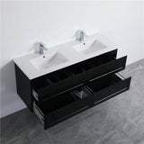 600-1500Mm Wall Hung Pvc Vanity With Matt Black Finish For Bathroom Cabinet Only&Ceramic/Poly Top