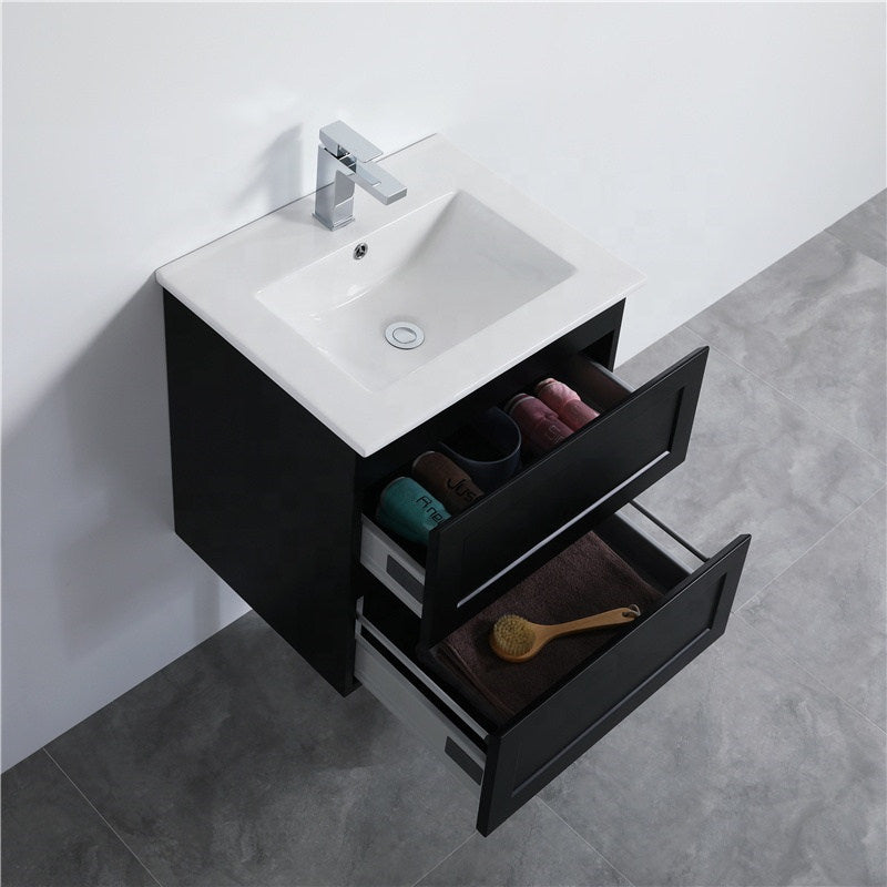 600-1500Mm Wall Hung Pvc Vanity With Matt Black Finish For Bathroom Cabinet Only&Ceramic/Poly Top