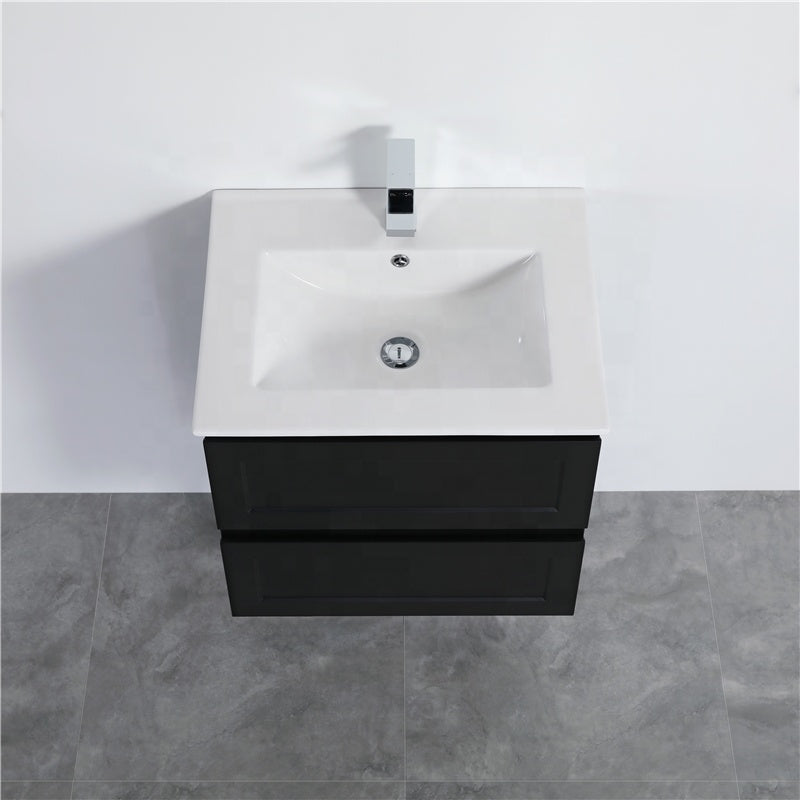 600-1500Mm Wall Hung Pvc Vanity With Matt Black Finish For Bathroom Cabinet Only&Ceramic/Poly Top