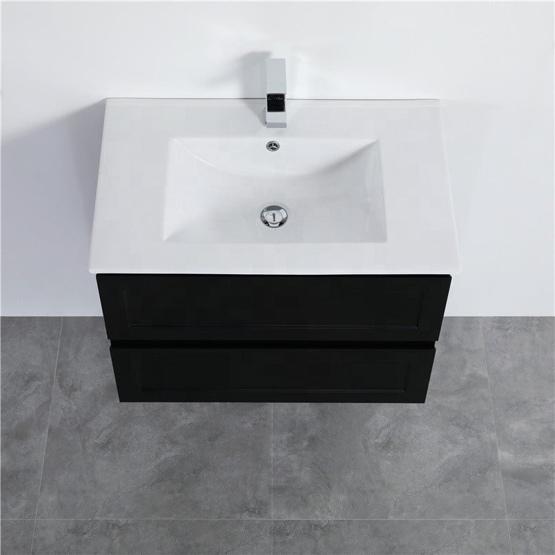 600-1500Mm Wall Hung Pvc Vanity With Matt Black Finish For Bathroom Cabinet Only&Ceramic/Poly Top