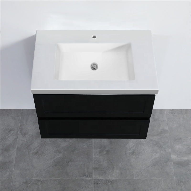 600-1500Mm Wall Hung Pvc Vanity With Matt Black Finish For Bathroom Cabinet Only&Ceramic/Poly Top