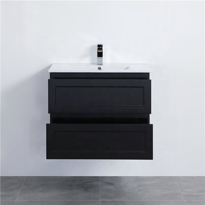 600-1500Mm Wall Hung Pvc Vanity With Matt Black Finish For Bathroom Cabinet Only&Ceramic/Poly Top