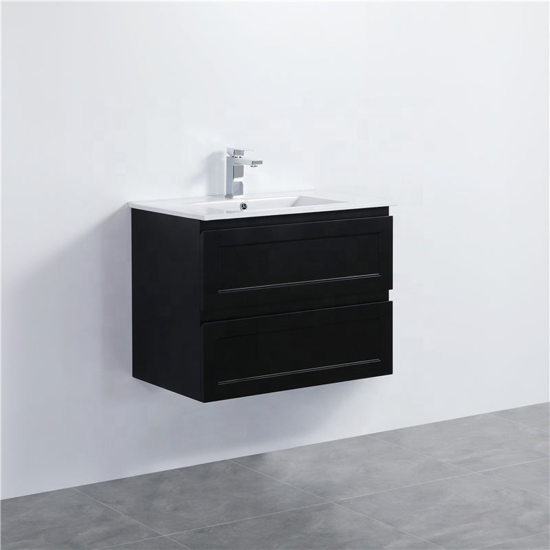 600-1500Mm Wall Hung Pvc Vanity With Matt Black Finish For Bathroom Cabinet Only&Ceramic/Poly Top