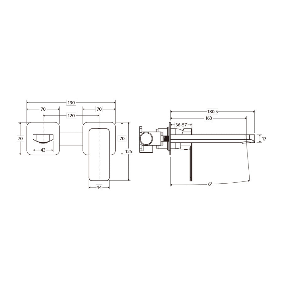 G#2(Gold) Fienza Tono 160/200mm Wall Basin Bath Mixer Set Square Plates Urban Brass