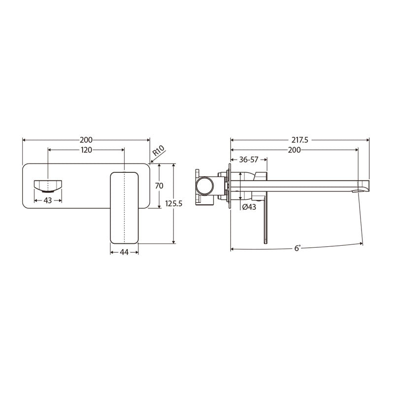 G#2(Gold) Fienza Tono Urban Brass Basin/Bath Wall Mixer Set with Rectangular Plate, 200mm Outlet