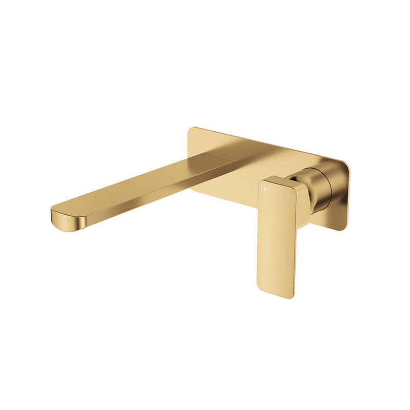 G#2(Gold) Fienza Tono Urban Brass Basin/Bath Wall Mixer Set with Rectangular Plate, 200mm Outlet