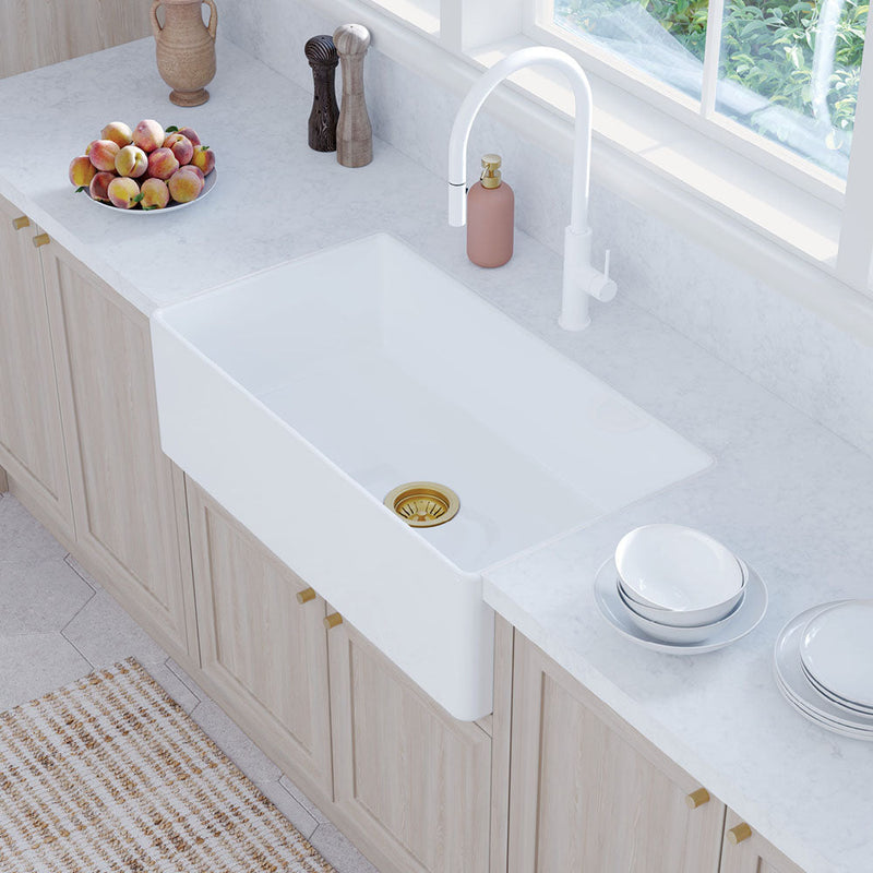 Fienza 840X460X255Mm Olivia Gloss White Fireclay Single Kitchen Butler Sink Sinks