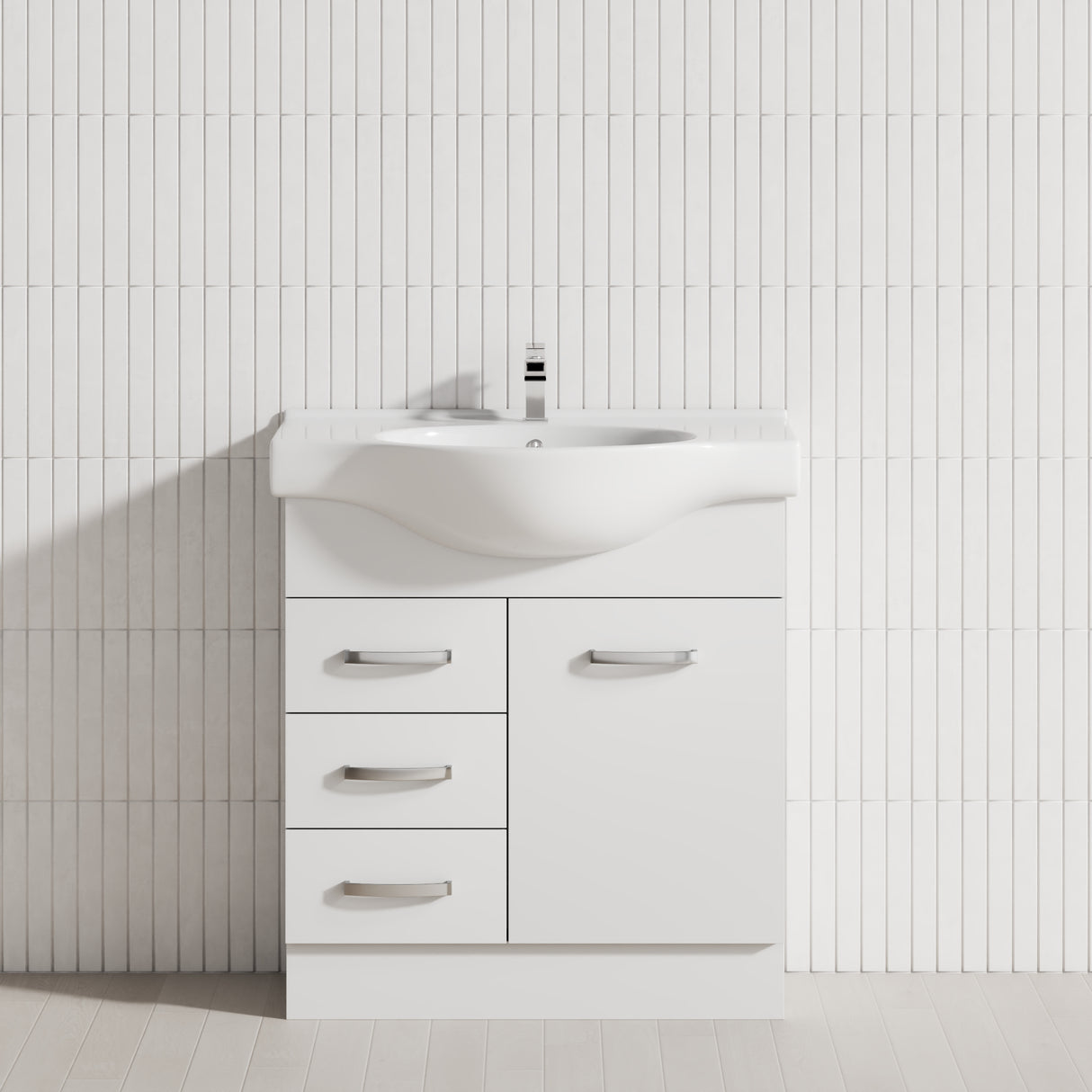 Fienza Antonio 750mm Gloss White Freestanding Kickboard Vanity with Left Drawers Cabinet Only