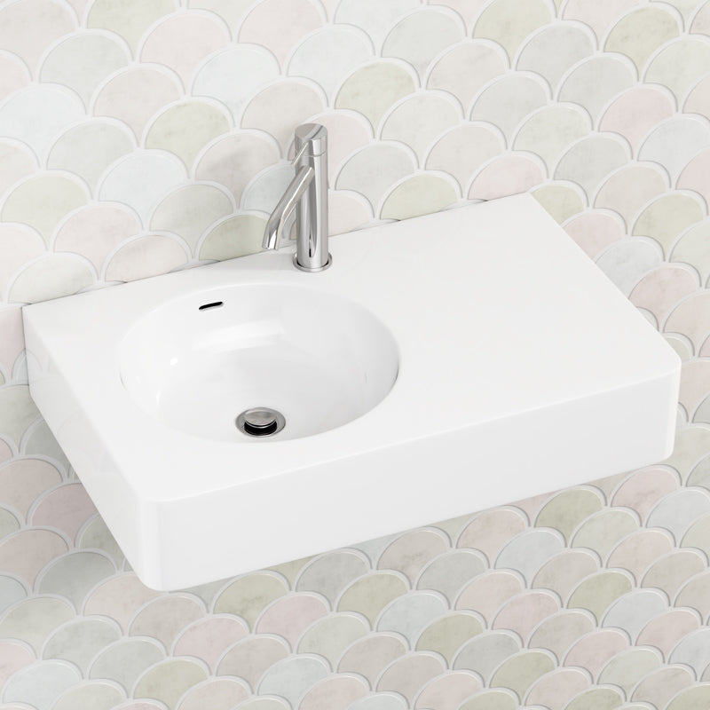 Fienza 700X450X115Mm Encanto Matt White Cast Stone Wall Hung Basin 1 Tap Hole Basins